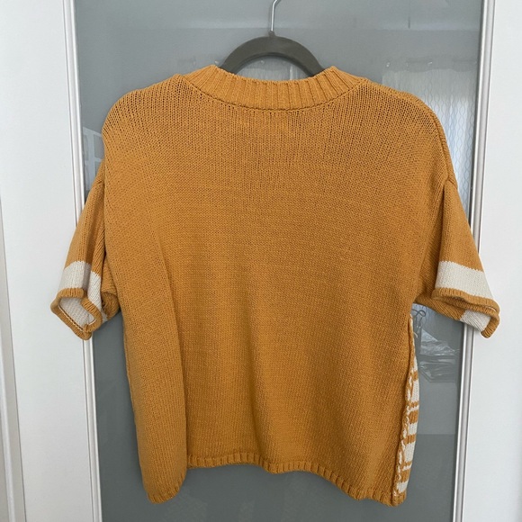 Anthropologie Corey Lynn Calter Yellow and White  Short Sleeve Sweater - Picture 3 of 3